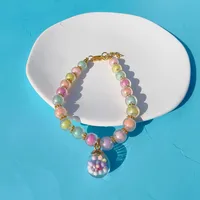 Color Pet Pearl Collar Golden Beads Handmade Dog Cat Collar Glass Ball Pendant 2 Styles sku image 2