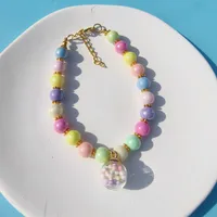 Color Pet Pearl Collar Golden Beads Handmade Dog Cat Collar Glass Ball Pendant 2 Styles main image 4