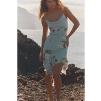 Women's Strap Dress Elegant Strap Sleeveless Leaf Flower Asymmetrical Dress Holiday Travel Beach main image 1