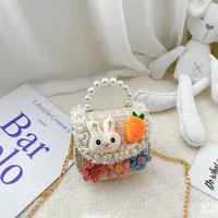 Fashion Children's Bag Cute Flower Baby Girl Coin Purse Cotton Linen Cartoon Bunny Children's Crossbody Bag sku image 1