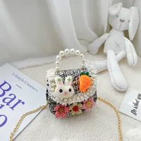 Fashion Children's Bag Cute Flower Baby Girl Coin Purse Cotton Linen Cartoon Bunny Children's Crossbody Bag sku image 2