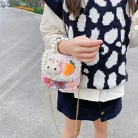 Fashion Children's Bag Cute Flower Baby Girl Coin Purse Cotton Linen Cartoon Bunny Children's Crossbody Bag sku image 3