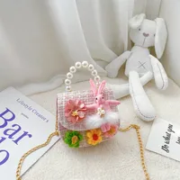 Fashion Children's Bag Cute Flower Baby Girl Coin Purse Cotton Linen Cartoon Bunny Children's Crossbody Bag sku image 5
