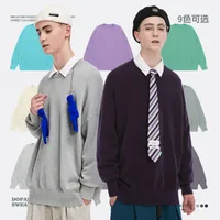 INF Men's Wear | 32 Core-spun Yarn Dopamine Crewneck Sweater  Fall/Winter Solid Color Loose Knitted Sweater main image 2