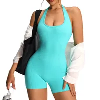 Elegant Lady Solid Color Nylon Spandex Halter Neck Tracksuit Vest Leggings main image 1