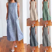 Foreign Trade Wish Striped Round Neck Sleeveless Large Size Slim-fit Dress main image 1