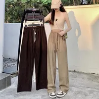 New Girls Casual Pants Corduroy Double Drawstring Smiley Wide Leg Pants Explosive Women's Straight Loose High Waist Pants main image 1