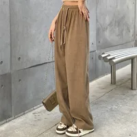 New Girls Casual Pants Corduroy Double Drawstring Smiley Wide Leg Pants Explosive Women's Straight Loose High Waist Pants main image 2