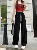 New Girls Casual Pants Corduroy Double Drawstring Smiley Wide Leg Pants Explosive Women's Straight Loose High Waist Pants sku image 2