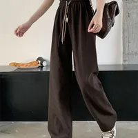 New Girls Casual Pants Corduroy Double Drawstring Smiley Wide Leg Pants Explosive Women's Straight Loose High Waist Pants sku image 4