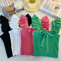 Southeast Asia Knitted Camisole Women's Summer Ear Sleeveless Candy Outer Bow Short Top main image 1