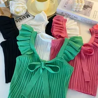 Southeast Asia Knitted Camisole Women's Summer Ear Sleeveless Candy Outer Bow Short Top main image 2