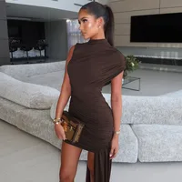 Women's Clothing  Spring And Summer New Fashion Slim Round Neck Folded Hip Irregular Sleeveless Dress Wholesale main image 1