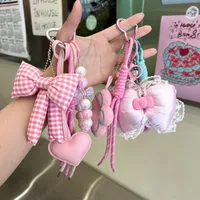 Creative DIY Pink Fabric Bow Miu Keychain Cute Exquisite School Bag Small Pendant Mobile Phone Pendant main image 1