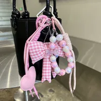 Creative DIY Pink Fabric Bow Miu Keychain Cute Exquisite School Bag Small Pendant Mobile Phone Pendant sku image 1