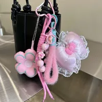 Creative DIY Pink Fabric Bow Miu Keychain Cute Exquisite School Bag Small Pendant Mobile Phone Pendant sku image 3