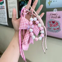 Creative DIY Pink Fabric Bow Miu Keychain Cute Exquisite School Bag Small Pendant Mobile Phone Pendant main image 4