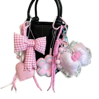 Creative DIY Pink Fabric Bow Miu Keychain Cute Exquisite School Bag Small Pendant Mobile Phone Pendant main image 5