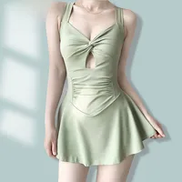 Hot Spring Swimwear Women's Fashion Explosions Solid Color Slim Flesh Covering Body Skirt Conservative Waist Sexy Swimwear Wholesale main image 1