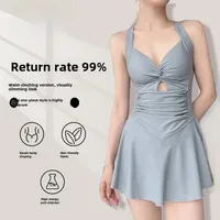 Hot Spring Swimwear Women's Fashion Explosions Solid Color Slim Flesh Covering Body Skirt Conservative Waist Sexy Swimwear Wholesale main image 2