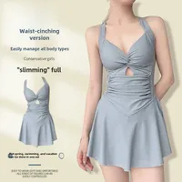 Hot Spring Swimwear Women's Fashion Explosions Solid Color Slim Flesh Covering Body Skirt Conservative Waist Sexy Swimwear Wholesale main image 3