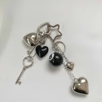 Two-in-one  Hot Selling Billiards Black Eight Trend Silver Love Metal Key Chain Bag Pendant Girlfriends main image 5