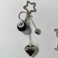 Two-in-one  Hot Selling Billiards Black Eight Trend Silver Love Metal Key Chain Bag Pendant Girlfriends sku image 2