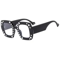 New Diamond-embedded Plain Glasses  Large Frame Color Fashion Personalized Women's Anti-blue Light Glasses 4353p sku image 1