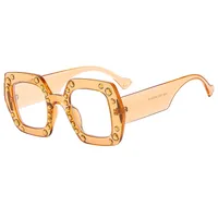 New Diamond-embedded Plain Glasses  Large Frame Color Fashion Personalized Women's Anti-blue Light Glasses 4353p sku image 2