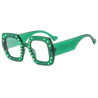 New Diamond-embedded Plain Glasses  Large Frame Color Fashion Personalized Women's Anti-blue Light Glasses 4353p sku image 4