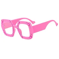 New Diamond-embedded Plain Glasses  Large Frame Color Fashion Personalized Women's Anti-blue Light Glasses 4353p sku image 5