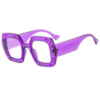 New Diamond-embedded Plain Glasses  Large Frame Color Fashion Personalized Women's Anti-blue Light Glasses 4353p sku image 7