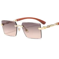 Cheetah Decorative Frameless Sunglasses Small Box Fashion Trend All-match  Sunglasses OW3077 sku image 4