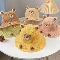 Children's Sunshade Hat Summer Thin Boys And Girls Cartoon Bear Sunscreen Straw Hat Baby Travel Breathable Sun Hat main image 1