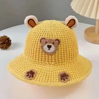 Children's Sunshade Hat Summer Thin Boys And Girls Cartoon Bear Sunscreen Straw Hat Baby Travel Breathable Sun Hat sku image 34