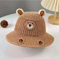 Children's Sunshade Hat Summer Thin Boys And Girls Cartoon Bear Sunscreen Straw Hat Baby Travel Breathable Sun Hat sku image 1