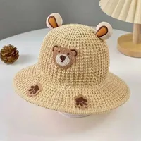 Children's Sunshade Hat Summer Thin Boys And Girls Cartoon Bear Sunscreen Straw Hat Baby Travel Breathable Sun Hat sku image 32