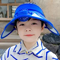 Children's Hat Summer Sunscreen Hat Big Brim Vacant Top Sunshade Hat With Fan Parent-Child Sun Hat Trendy sku image 2