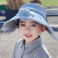 Children's Hat Summer Sunscreen Hat Big Brim Vacant Top Sunshade Hat With Fan Parent-Child Sun Hat Trendy sku image 4