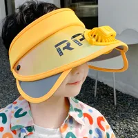 Children's Hat Summer Sunscreen Hat Big Brim Vacant Top Sunshade Hat With Fan Parent-Child Sun Hat Trendy sku image 6