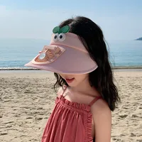 Small Fan Children's Cartoon Empty Top Hat Summer Sunscreen Sunshade Travel Face-covering Breathable Cool Animal Sun Hat sku image 2