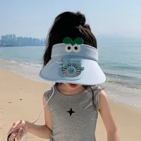 Small Fan Children's Cartoon Empty Top Hat Summer Sunscreen Sunshade Travel Face-covering Breathable Cool Animal Sun Hat sku image 3