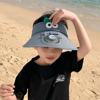 Small Fan Children's Cartoon Empty Top Hat Summer Sunscreen Sunshade Travel Face-covering Breathable Cool Animal Sun Hat sku image 6