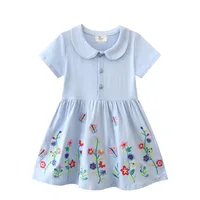 Style Girl's Short Sleeve Dress Summer New Knitted Cotton Children's Skirt Cartoon Doll Collar Princess Skirt sku image 5