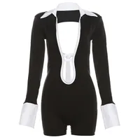 Women's Nightclub Sexy Streetwear Color Block Shorts Rompers sku image 2