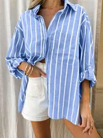 Women's Blouse Long Sleeve Blouses Simple Style Streetwear Stripe sku image 2