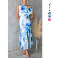 Women's Slit Dress Elegant Sexy Oblique Collar Sleeveless Solid Color Maxi Long Dress Holiday Anniversary Tea Party main image 1