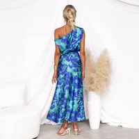 Women's Slit Dress Elegant Sexy Oblique Collar Sleeveless Solid Color Maxi Long Dress Holiday Anniversary Tea Party main image 4
