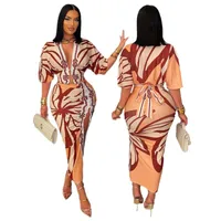 Women's Bodycon Dress Elegant Sexy V Neck Half Sleeve Geometric Maxi Long Dress Casual Party main image 5