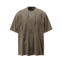 Jiayiku Men's  New High Street American Retro Fashion Brand Heavy Washed Raw Edge Patchwork Short-sleeved T-shirt For Men main image 1